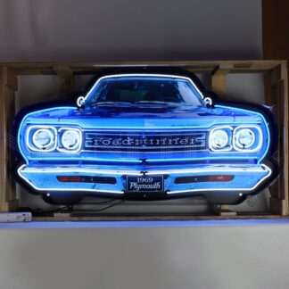 Plymouth Roadrunner Car Front Neon in Stalen Frame 152x76x15cm